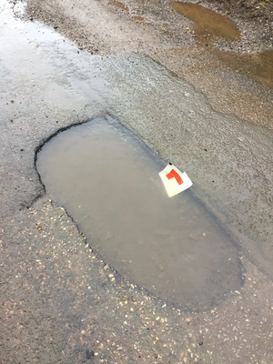 Image courtesy of Eleanor Rylance 1 metre long, 7 cm deep pothole implicated in many tyre deaths.