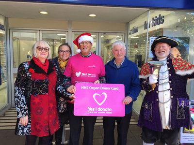 Image courtesy of Eleanor Rylance Cllr Steve Gazzard, Eleanor Rylance, Tim Dumper, and the gloriously dressed Exmouth Town Crier.
