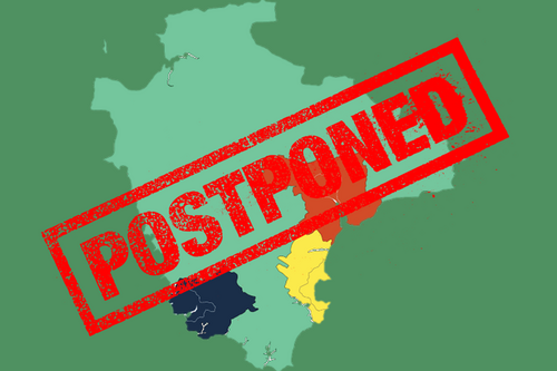 A map of Devon LGR plans with a red 'postponed' stamp across it